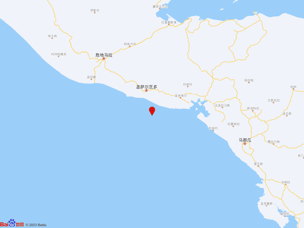 萨尔瓦多附近海域（北纬13.00度，东经-89.05度）发生6.2级地震