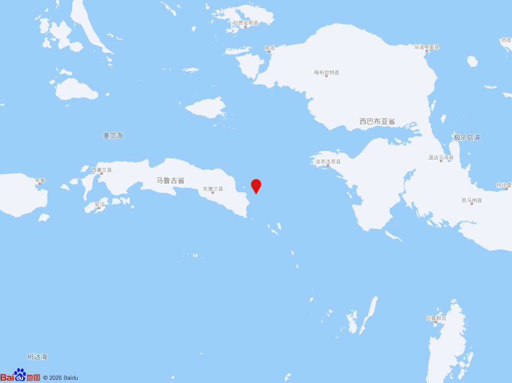 印尼塞兰岛附近海域（北纬-3.40度，东经131.00度）发生5.7级地震